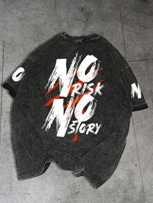 Manfinity EMRG Men's Round Neck Letter Print Casual Versatile Commuting Short Sleeve T-Shirt - Black - View 1