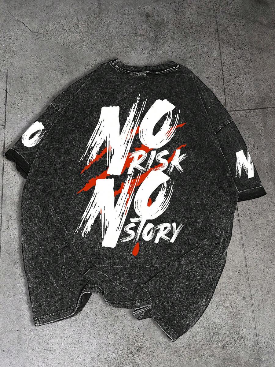 Manfinity EMRG Men's Round Neck Letter Print Casual Versatile Commuting Short Sleeve T-Shirt - Black - View 1