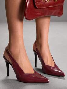 CUCCOO SZL Zapatos de tacón alto de punta fina con tiras para mujer, bombas de cuero burdeos de lujo vintage, adecuados para el lugar de trabajo, el transporte, las reuniones de negocios, las reuniones con amigos, las citas, los eventos formales y el uso diario