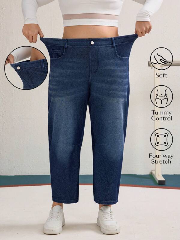 Flexra Plus Size Women's Elastic Casual Business Straight Leg Jeans