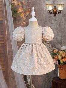 One-Piece Baby Girl And Elegant Woven Color-Blocked Sleeveless Pullover Dress With Large Butterfly Design. Suitable For Parties, Gatherings, And Outings. Baby Bow Dress Baby Girl Luxury Dress Apricot Baby Girl Dress Vintage Style Baby Dress Puff Sleeve Dress - Khaki - View 2