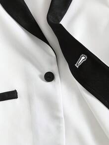 SHEIN 2pcs Baby Boy Winter White & Black Contrast Collar Cardigan Jacket And Elastic Waist Pants Set, Suitable For Birthday Party, Christmas Party, Christening, 1st Birthday Celebration, Formal Occasions, Performances, Weddings, Baby Showers