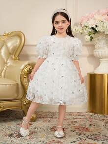 Young Girl Cute Princess Dress Heavy Duty Three Dimensional Flower Fabric Design Elegant Style, Suitable For Party Dressing - White - View 7