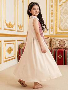 SHEIN 少女碎花拼接简约休闲春夏连衣裙，适合全家度假 - 紅白色 - 查看 2