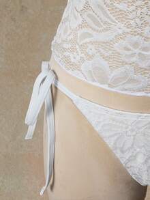 Bellisia Spring/Summer Floral Lace Fabric Tie-Up Camisole Strap Bikini Set,2026 New Women's Swimwear ArrivalFor School,Suitable For Holiday, Date, Afternoon Tea, Western, Cruise, Beach, Island, Road Trip, All Seasons, Music Festival, Boho Vacation,Bohemian Vacation, Chill Autumn ,Western Boho ,Elegant Tops For Women - Beige - View 3