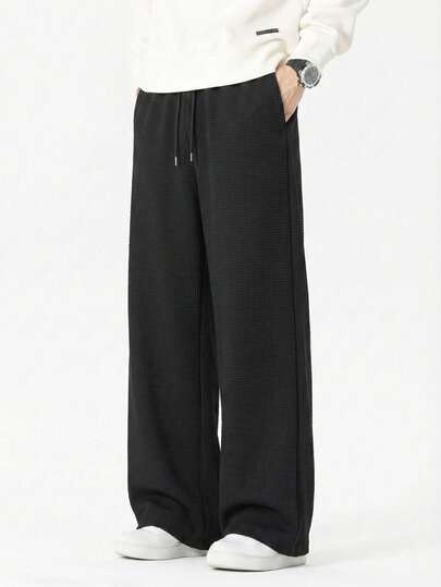 Manfinity Hypemode Men's Casual Solid Color Drawstring Waist Waffle Pants