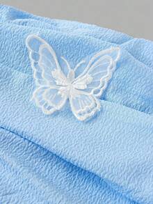 Đầm hai lớp xếp ly bong bóng màu trơn dễ thương cho bé gái tuổi teen, kiểu dáng giản dị, có nơ trang trí, kiểu dây đeo vai, đầm cổ tích Pháp, đầm dự tiệc, đầm tốt nghiệp, đầm sinh nhật, đầm công chúa, đầm bé gái dự tiệc cưới. - Màu xanh nhạt - Xem 3