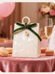 Cirelle 5pcs Elegant Wedding Candy Boxes With Handles - Embossed Pattern Gift Bags With Ribbon & Rings, For Party Favors & Table Decor - Multicolor - View 4