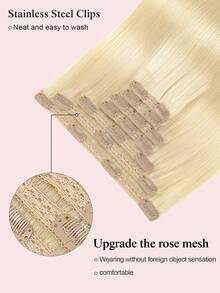7片装，含20个夹子，115克双层缝制隐形夹式接发，真人发，#613金色，真人发夹式接发，真人发双层缝制，夹式接发，14-22英寸，适合女性、女孩日常佩戴，冬季、圣诞节、万圣节装扮，秋季服装，女士秋季穿搭
