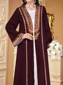 SHEIN Najma Women's Floral Digital Print Casual Open Front Long Sleeve Cardigan, Spring/Autumn Abayas - Multicolor - View 3