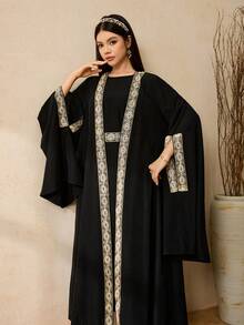 Teen Girl Elegant Party Ribbon Decor Jacket & Dress Set - Black - View 7