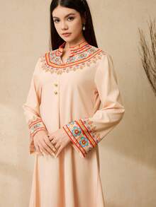 Teen Girl Half-Zip Long Sleeve Casual Ruffle Hem Elegant Vintage Dress Teenager Dress Abaya Long Modest Dresses For Girls And Ladies Teen Modest Dress Muslim Girl Dress Islamic Clothing Girls Modest Dresses Girls Muslim Girl Clothes Abaya Girls Embroidered Dress Girls Arabic Dress For Girls Mummy And Daughter Dress Modest Dress For Girls Mom Daughter Matching Dresses - Apricot - View 8