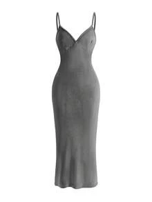 Ocili Women's Leisure Velvet Comfortable Minimalist Slip Dress Sleepwear - Grey - View 1