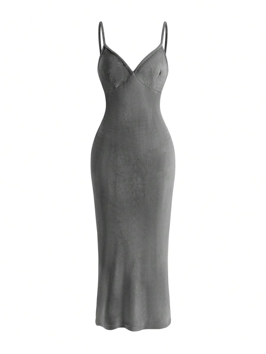 Ocili Women's Leisure Velvet Comfortable Minimalist Slip Dress Sleepwear - Grey - View 1