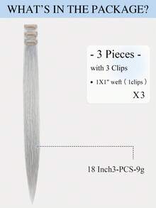 3片装彩色夹式接发片，18英寸长直发，100%真人发丝，灰色隐形直发挑染，彩色发片，彩虹接发，适合女性女孩日常佩戴，冬季、圣诞节、万圣节装扮，秋季穿搭，女士秋季穿搭 - SGray - 查看 6