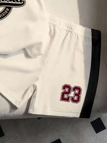 SHEIN Streecool Kids 1 Set Young Boys Casual Sports Style Numeric 23 & California Letter Print Round Neck Short Sleeve T-Shirt And Shorts Set, Suitable For Outdoor And Sports, Spring/Summer - Multicolor - View 4