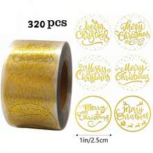 320张/卷 金色箔片透明英文涂鸦贴纸，12种设计，适用于礼物、贺卡、婚礼、新年、节日派对、礼品、信封、卡片DIY装饰、PVC不干胶贴纸、学习用品、返校季 - 彩色 - 查看 8