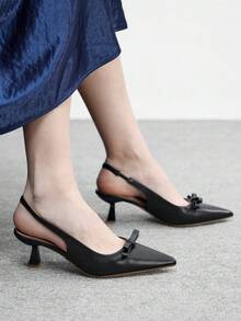 CUCCOO BIZCHIC Tacones altos de moda versátiles de uso diario con decoración de lazo y punta puntiaguda para mujer - Negro - Ver 5