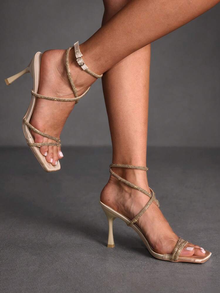 CUCCOO SZL New Khaki Pointed Toe Rhinestone Embellished Stiletto High Heel Pumps, Fashionable & Versatile Valentine's Day