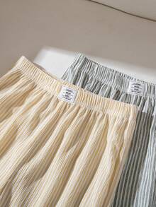 2pcs Striped Crinkle Knit Straight Leg Pants, With Letter Woven Label, Suitable For Casual Wear Like Walking, Shopping, School For Girls Aged 8-12 - Multicolor - View 4