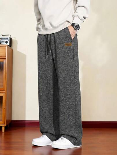 Manfinity Hypemode Men's Solid Color Patch Pocket Drawstring Waist Casual Pants