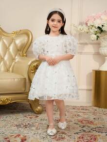 Young Girl Cute Princess Dress Heavy Duty Three Dimensional Flower Fabric Design Elegant Style, Suitable For Party Dressing - White - View 8