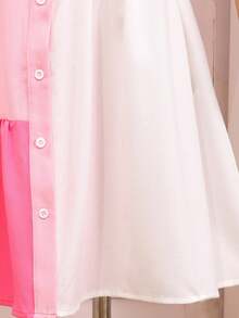 SHEIN Tween Girls Pink Dress,Cute Summer Tea Party Pink And White Striped Colorblock Ruffle Hem Fitted Flare Sleeve Woven Fabric Back To School Everyday - Baby Pink - View 9