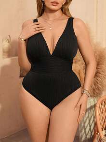 Swim Chiccia Áo tắm liền thân cỡ lớn, kiểu dáng giản dị, tối giản, chất liệu vải có họa tiết, dây đeo điều chỉnh được, thích hợp cho kỳ nghỉ hè trên bãi biển. - màu đen - Xem 3