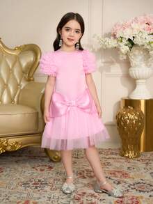 Young Girl Cute Princess Dress With Heavy Duty Fabric Design Elegant Style, Suitable For Party Dressing - Pink - View 5