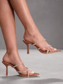 CUCCOO SZL Women's Rhinestone Embellished Versatile High Heel Sandals Valentine's Day - Brown - View 3