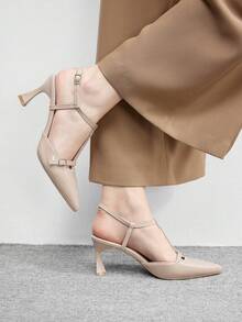 CUCCOO BIZCHIC Pointed Toe Slim High Heel Apricot Ankle Strap Minimalist Classic Women's High Heel Pumps, Versatile For Daily, Commute, Elegant, Party - Apricot - View 7