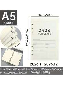 2025-2026年度每日计划本：A5尺寸，英文版替换内芯 - 180张（360页），极简设计 - 彩色 - 查看 8