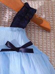 SHEIN Elladie kids 女宝宝可爱蝴蝶结吊带连衣裙，夏季 - 藍色 - 查看 6