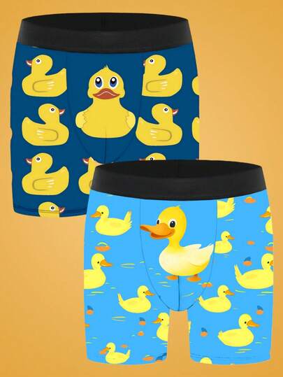 2pcs/Pack Men's Fashionable Duck Print Boxer Briefs