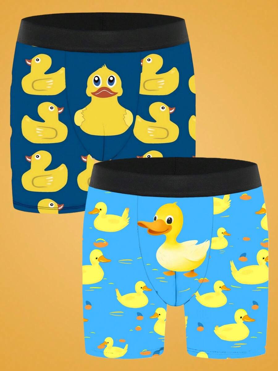 2pcs/Pack Men's Fashionable Duck Print Boxer Briefs - Multicolor - View 1