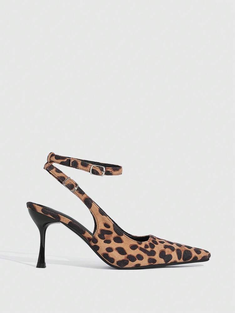 CUCCOO SZL Women's Pointed Toe Leopard Print Buckle Design Fashionable High Heels, Versatile For Daily Wear Valentine's Day Spring Shoes