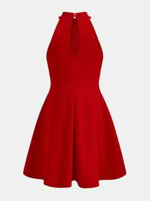 SHEIN Đầm xòe không tay cổ tàu màu đỏ trơn thanh lịch, giản dị cho bé gái, thích hợp cho tiệc Giáng sinh và mặc hàng ngày, trang phục mẹ và bé, đầm đỏ cho bé gái, đầm đỏ cho thiếu nữ, đầm màu trơn, đầm màu đỏ tía cho bé gái, đầm đỏ cho thiếu nữ tuổi teen - Đỏ - Xem 7