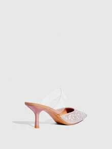 CUCCOO SZL Women's Sexy Pearl Rhinestone Shiny Pointed Toe High Heel Pumps, Fashion Transparent Strap Slip-On Comfortable Outdoor Party Event Dress Shoes Spring Shoes - Apricot - View 8