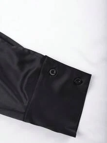 Sunspun Fashionable Little Black Dress Shirt Collar Party Sexy Waist Cinched Long Sleeve A-Line Dress - Black - View 4