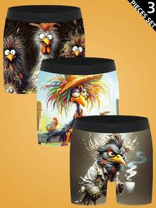 3条装男士印花平角内裤 - 彩色 - 查看 1