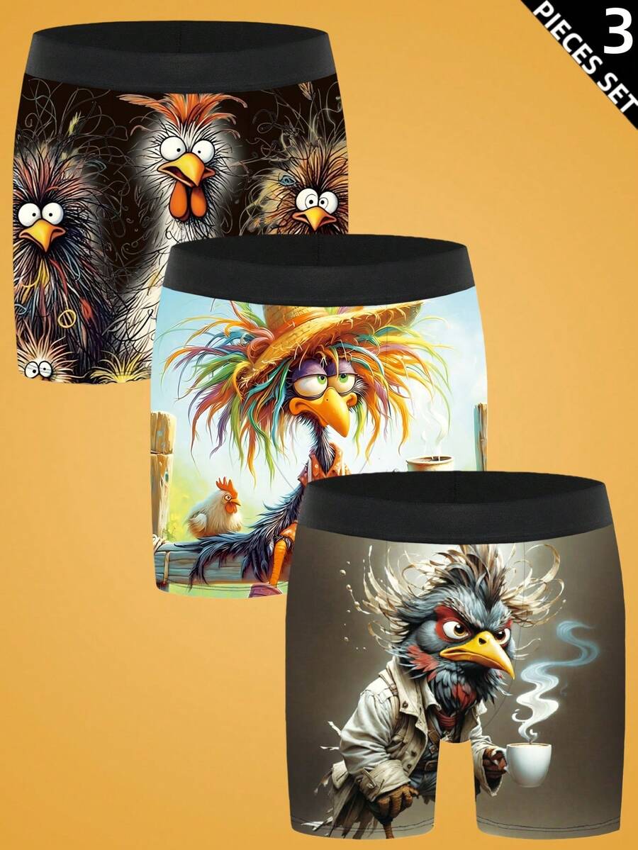 3条装男士印花平角内裤 - 彩色 - 查看 1