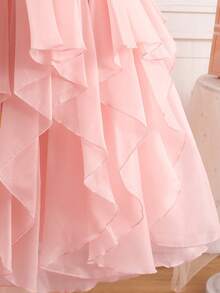 SHEIN Đầm organza lệch vai xếp nếp quá mức dành cho bé gái tuổi teen với nơ to - Màu Hồng baby - Xem 9