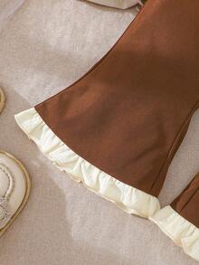 SHEIN 2 Pieces Baby Girls Butterfly Embellished Tank Top And Pants Set - Coffee Brown - View 5