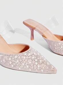 CUCCOO SZL Women's Sexy Pearl Rhinestone Shiny Pointed Toe High Heel Pumps, Fashion Transparent Strap Slip-On Comfortable Outdoor Party Event Dress Shoes Spring Shoes - Apricot - View 6