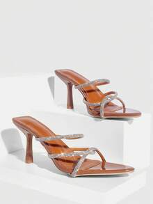 CUCCOO SZL Women's Rhinestone Embellished Versatile High Heel Sandals Valentine's Day - Brown - View 7