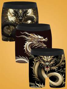 3pcs/Pack Men's Printed Boxer Briefs - Multicolor - View 1