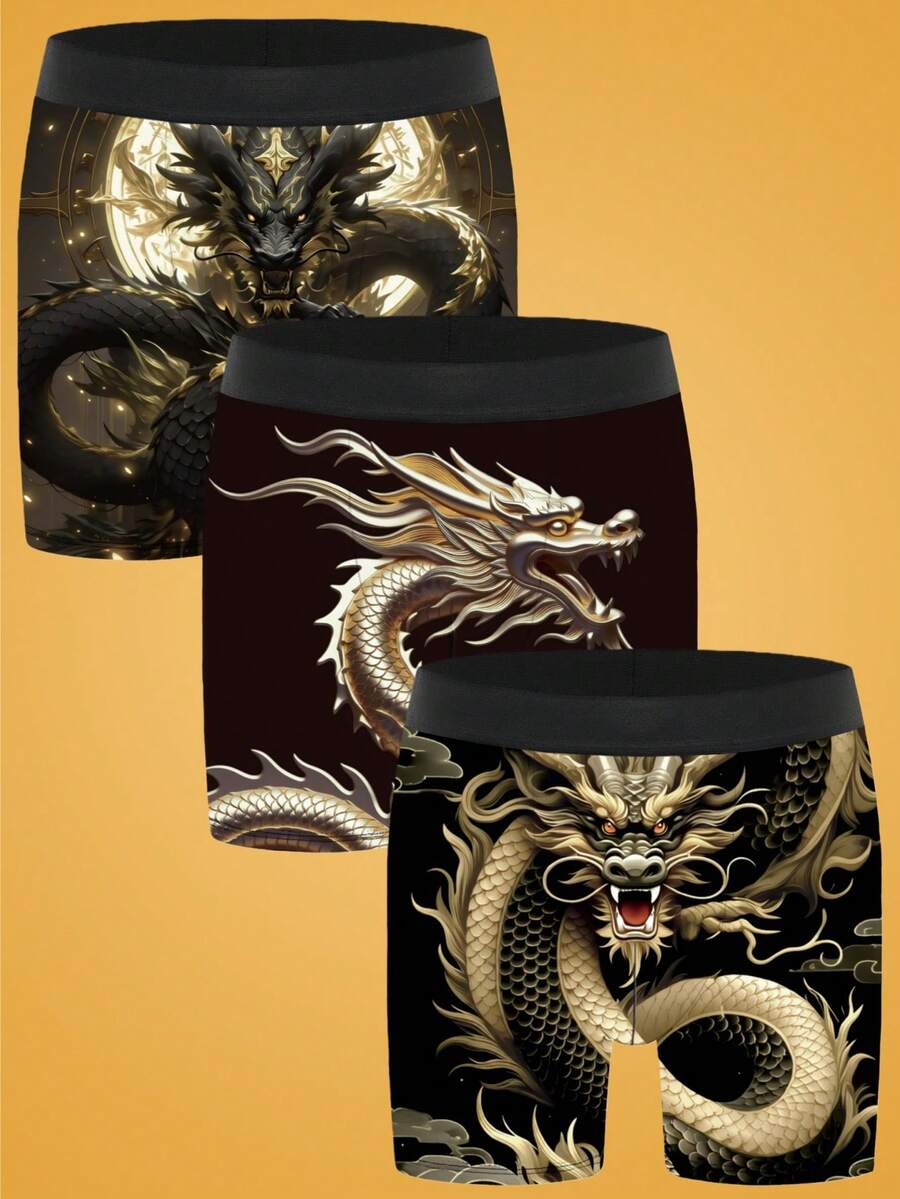 3pcs/Pack Men's Printed Boxer Briefs - Multicolor - View 1