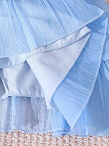SHEIN Elladie kids 女宝宝可爱蝴蝶结吊带连衣裙，夏季 - 藍色 - 查看 4