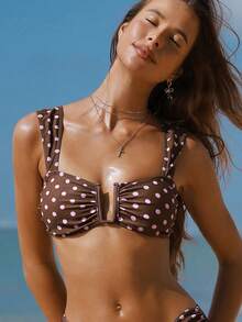 Swim Mod Femei Vintage roz Polka Dot suport U-neck confortabil piele-friendly costum de baie Girly Top - Multicolor - Vizualizare 3
