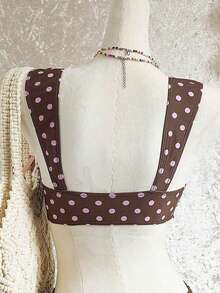 Swim Mod Femei Vintage roz Polka Dot suport U-neck confortabil piele-friendly costum de baie Girly Top - Multicolor - Vizualizare 4